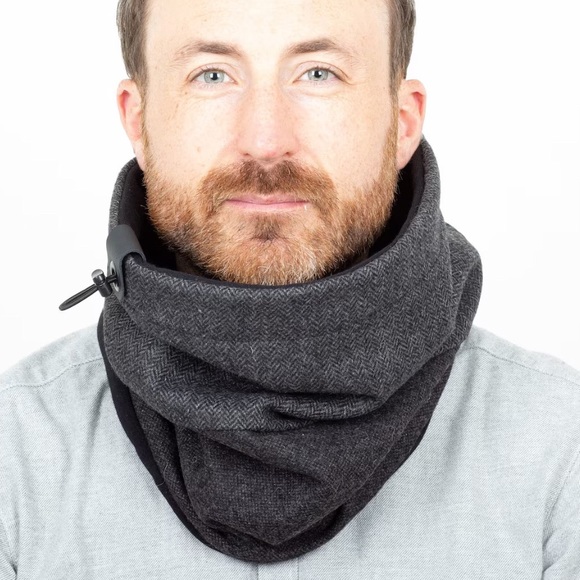 JAFFIC Charcoal Herringbone Tweed Cowl Scarf - Picture 2 of 6